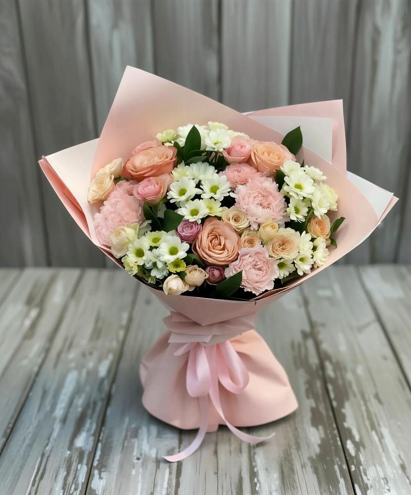 Букет цветов из: Гвоздики, Розы и Хризантемы в Малых Дербетах