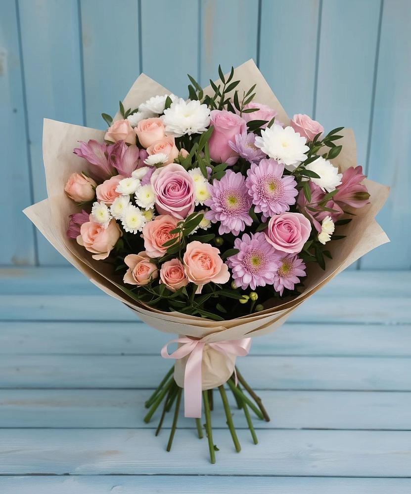 Букет цветов из: Хризантемы, Розы и Альстромерии в Малых Дербетах