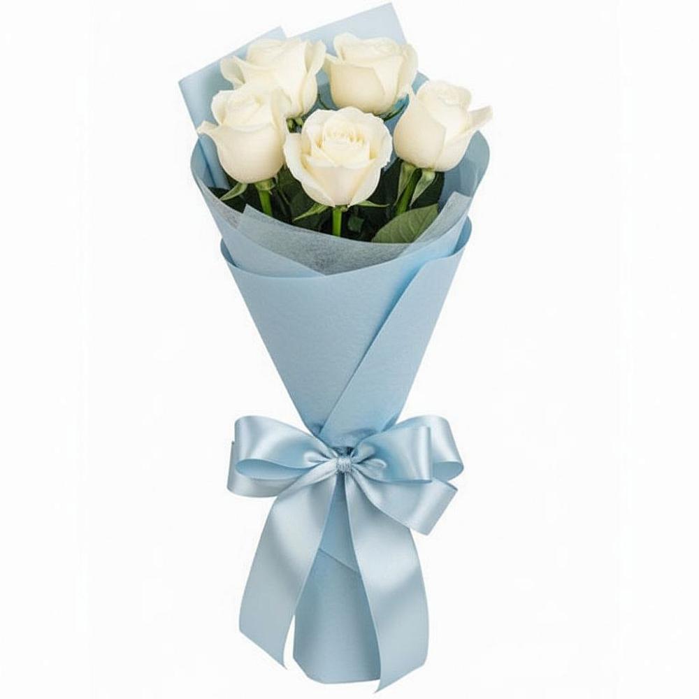 Букет 5 Белых роз Проуд в Малых Дербетах