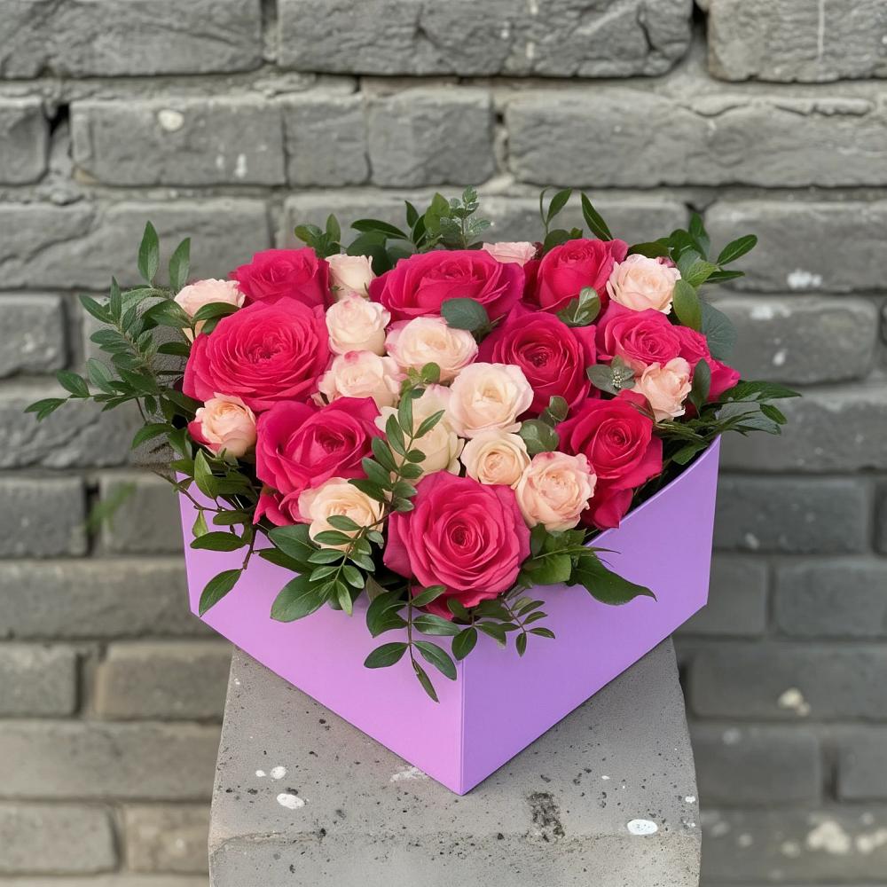Цветочная композиция из Розы в коробке в Малых Дербетах