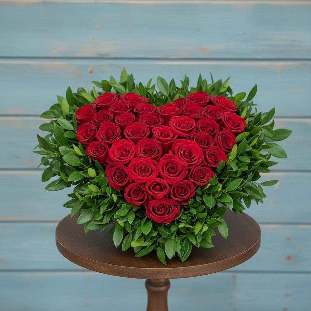 Цветочная композиция из Розы в виде сердца в Малых Дербетах