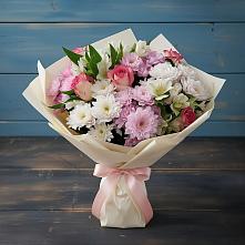 Букет цветов из:  Хризантемы, Альстромерии и Розы в Малых Дербетах