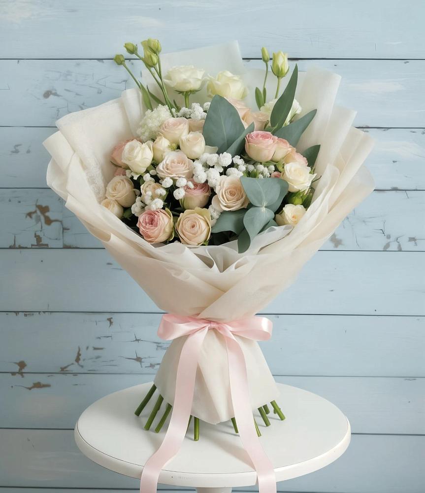 Букет цветов из: Розы и Лизиантусы в Малых Дербетах