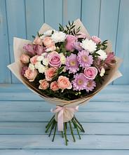 Букет цветов из:  Хризантемы, Розы и Альстромерии в Малых Дербетах