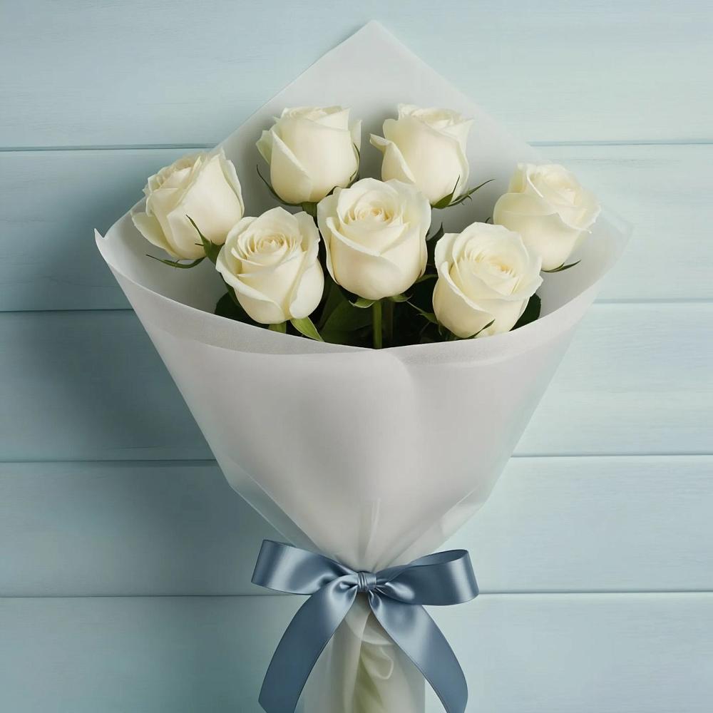 Букет 7 Белых роз Эдлесс Лав в Малых Дербетах